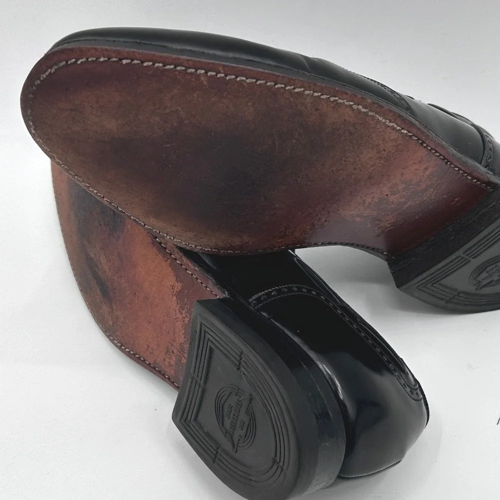Vintage Black Leather Tassel Loafers Wingtip Slip On Dress Shoes Men's 9 E